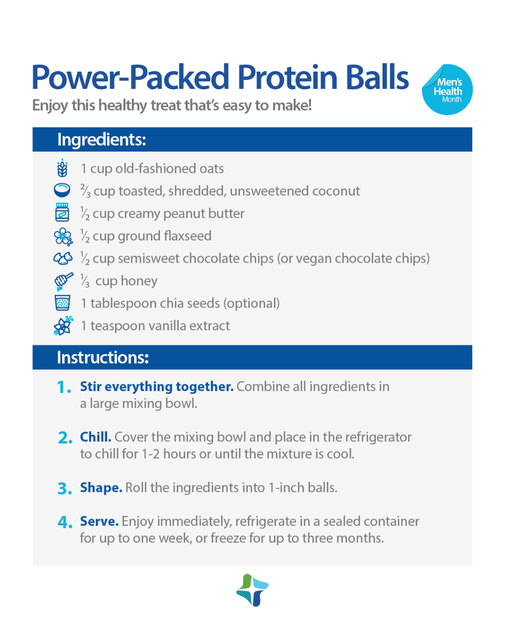 A bowl of no-bake protein balls sits on a table surrounded by ingredients. 