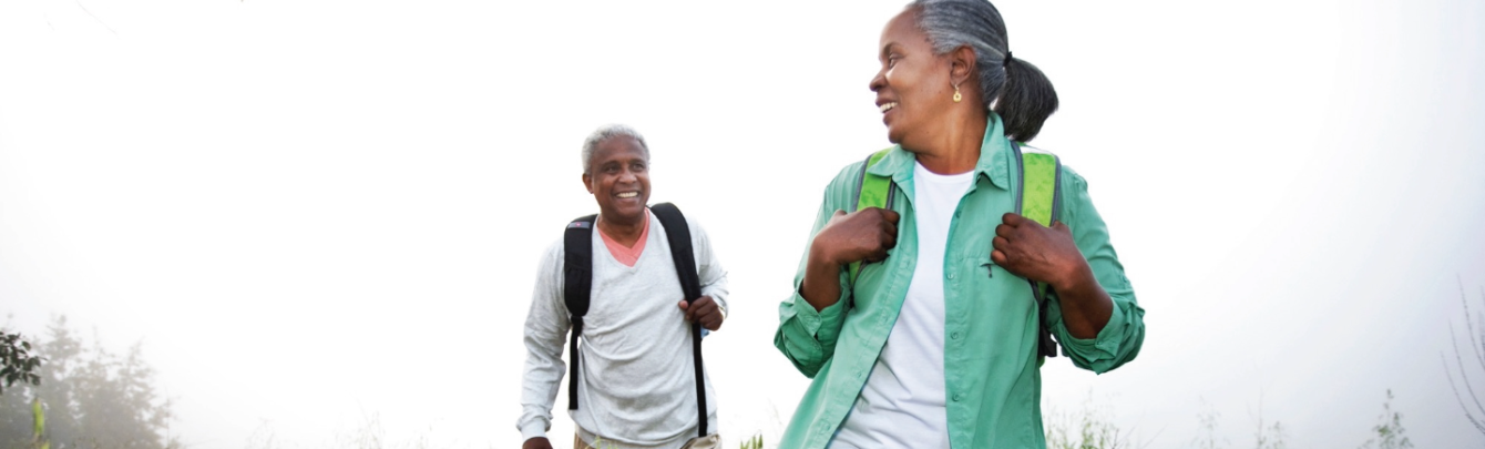 Woman and man hiking together