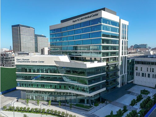 A photo of the Dan L Duncan Comprehensive Cancer Center building in the Texas Medical Center