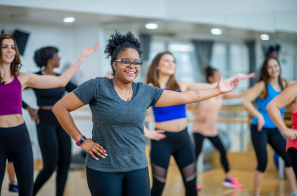 A group of women participating in an exercise class