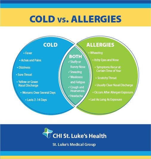 Is It Allergies or a Cold? | St. Luke's Health CHISLH Cold and Allergies Diagram-01