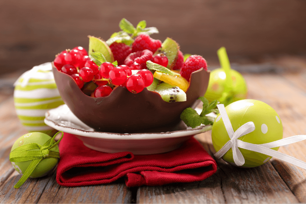 Easter Fruit Salad in a Chocolate Egg Shell
