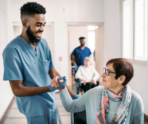 Nurse comforts patient before appointment