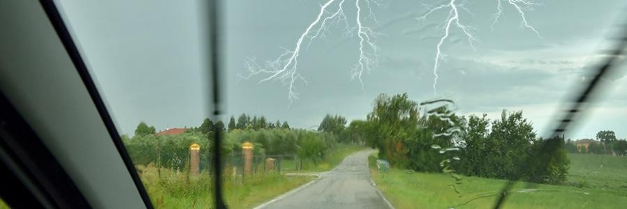 Bolts of lightning in a stormy sky