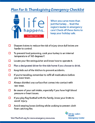 Plan For It: Thanksgiving Emergency Checklist | St. Luke's Health Thanksgiving Emergency Checklist