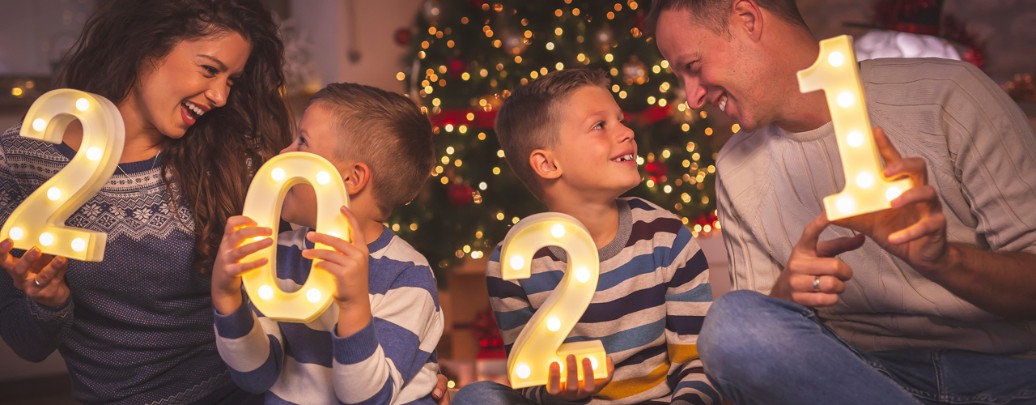 A couple toasts in the New Year over a virtual video call.