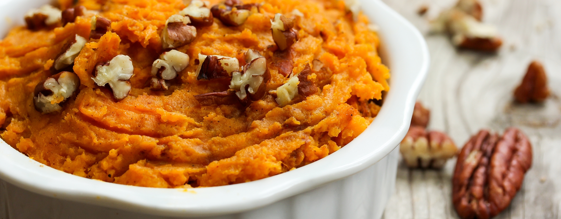 Whipped sweet potatoes with toasted pecans recipe for Thanksgiving to avoid GERD symptoms 